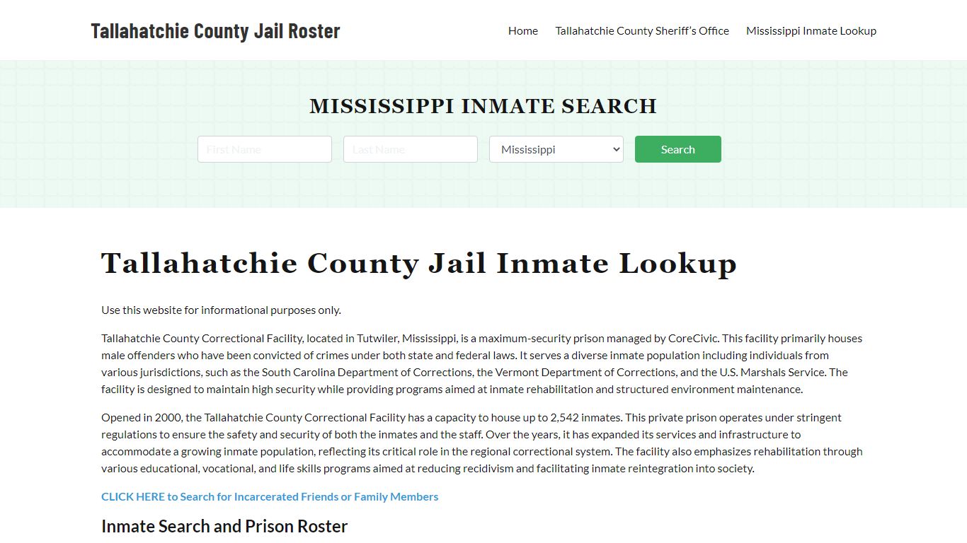 Tallahatchie County Jail Roster Lookup, MS, Inmate Search